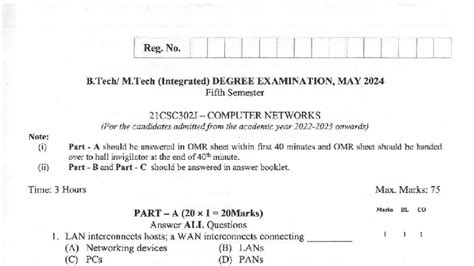 21CSC302J MAY 2024 - Computer Networks Final Exam QP - Studocu