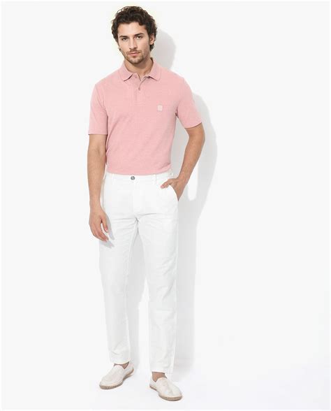 Rare Rabbit Men's Gamor Dusky Pink Cotton Blend Plain Regular Fit Half