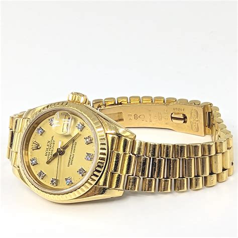 Ladies Rolex 18k Presidential Bracelet Watch Solid Gold Diamond Dial ...