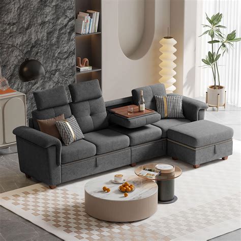 Stylish L-Shaped Couch and Coffee Table: Perfect Living Room Essentials