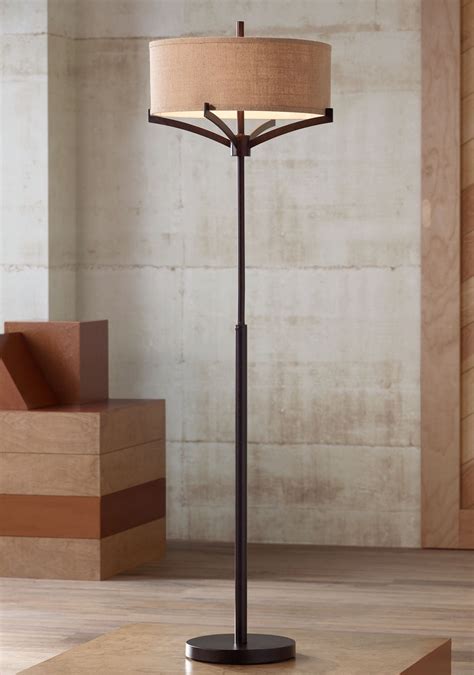 Franklin Iron Works Mid Century Modern Floor Lamp 62" Tall Deep Bronze ...
