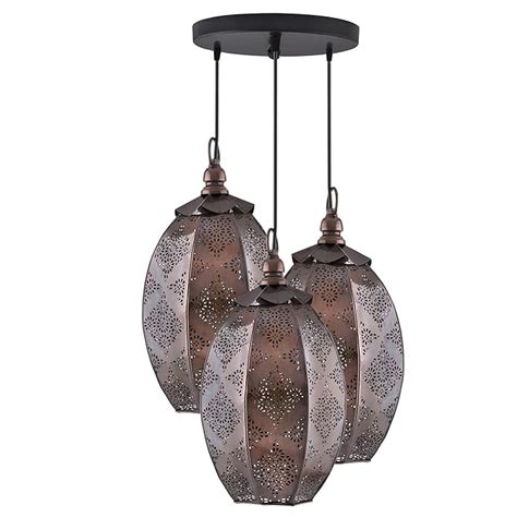 3-Lights Round Cluster Chandelier Ceiling Antique Finish Oval Moroccan ...