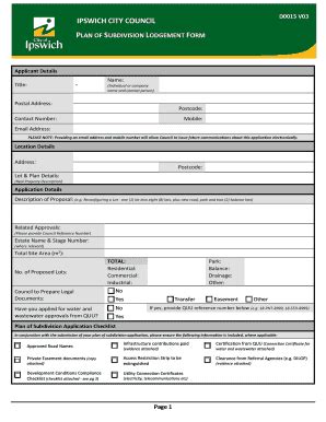Fillable Online PLAN OF SUBDIVISION LODGEMENT FORM Fax Email Print ...
