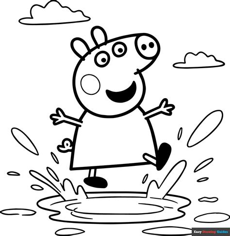 Peppa Pig Jumping in a Puddle Coloring Page | Easy Drawing Guides