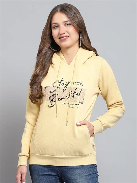 Buy Women Yellow Printed Hooded Full Sleeve Sweatshirt Online in India ...