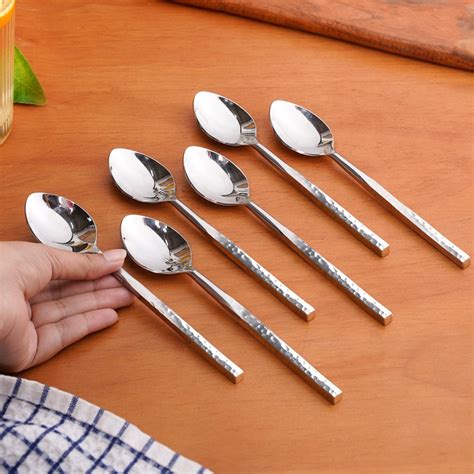 Hammered Stainless Steel Spoon Set Of 6 Online - Premium Cutlery Set ...