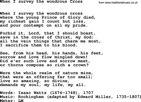Book of Common Praise Song: When I Survey The Wondrous Cross, lyrics ...