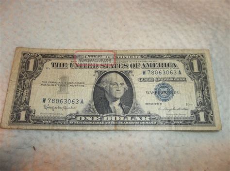 Vintage United States Of America One Dollar Bill/note 1957 B Blue Seal ...