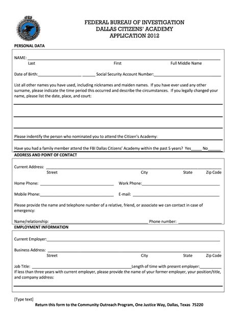 TX FBI Dallas Citizens Academy Application Form - Fill Online ...