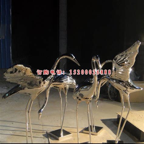 大连园林景观鹤雕塑 不锈钢镜面动物定制工厂