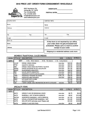 Fillable Online 2010 PRICE LIST ORDER FORM CONSIGNMENT WHOLESALE Fax ...
