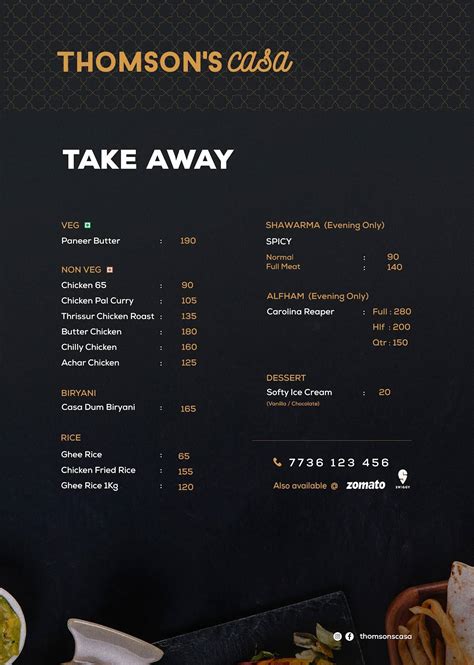 Menu at Thomson's Casa, Thrissur