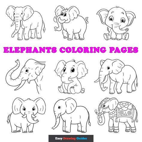 Free Elephants Coloring Pages for Kids - 12 Printable Sheets