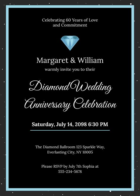 Diamond Anniversary Invitations Printable Diamond Wedding Anniversary