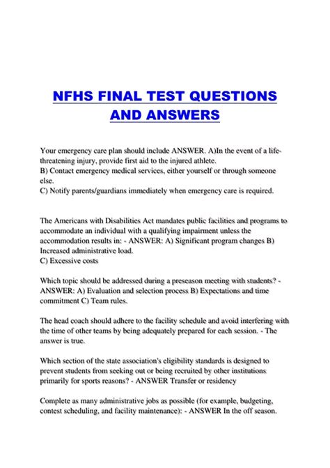 NFHS FINAL TEST QUESTIONS AND ANSWERS - NFHS - Stuvia US