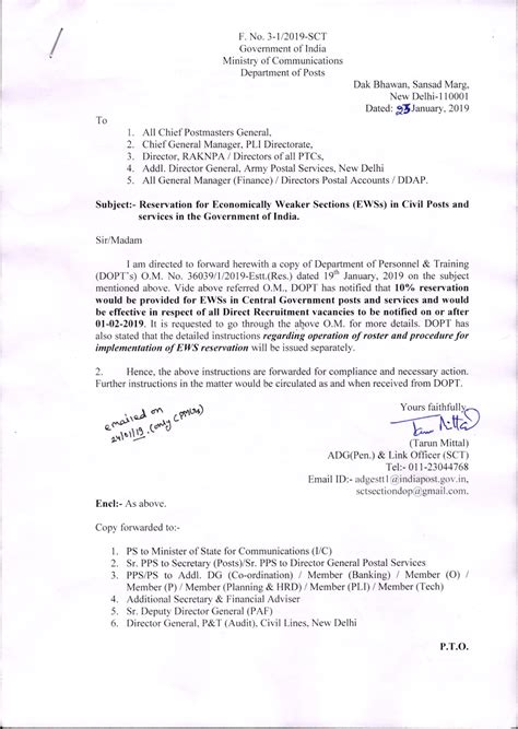 Reservation for economically weaker sections (EWSs) in Civil Posts and ...