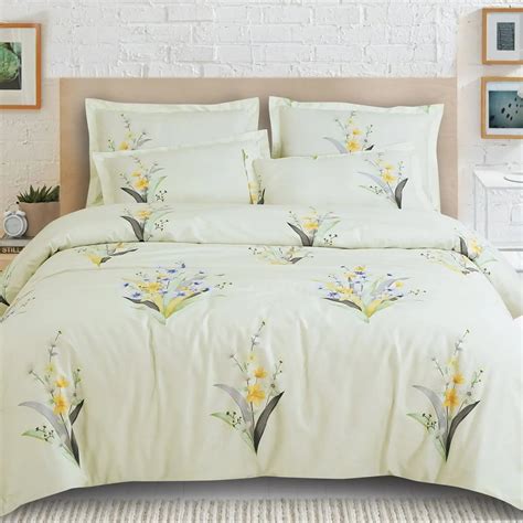 Malako Sion 100% Cotton Tea Green Botanic King Size Bedding Set – MALAKO