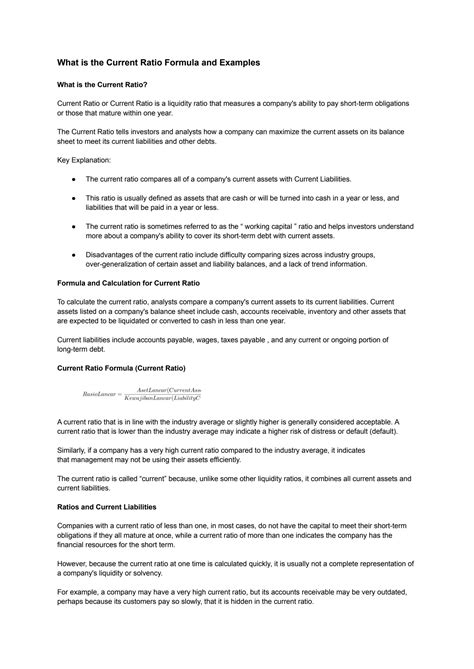 Image result for Current Ratio Examples