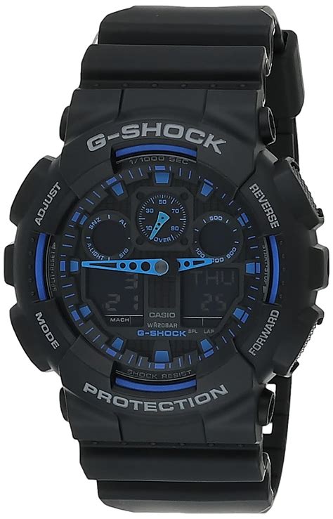 Casio G-Shock GA-100-1A2NDR Black & Blue Analog-Digital Dial Black ...