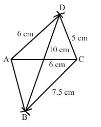 Construct a quadrilateral ABCD in which BC = 7.5 cm, AC = AD = 6 cm, CD ...