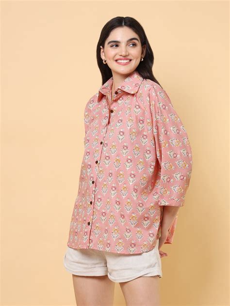 Zoya Oversized Shirt | Peach Oversized Printed Shirt | Untung