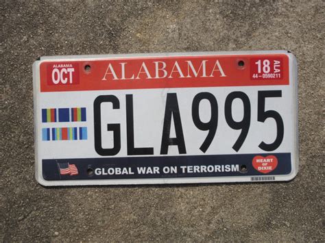 2018 Alabama Global War on Terrorism License Plate Air Force Army Coast ...