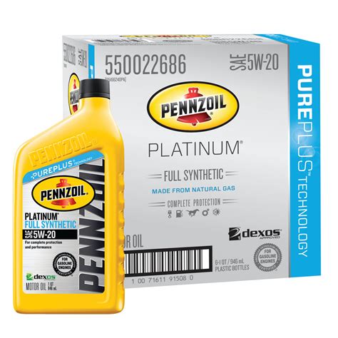 Pennzoil Platinum SAE 5W-20 Full Synthetic Motor Oil - Case of 6 (1 qt