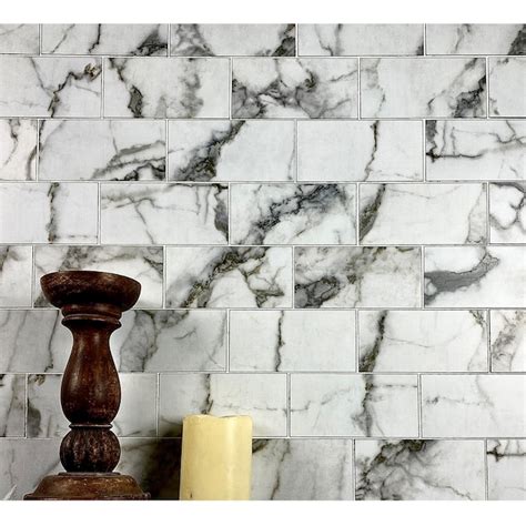 Abolos Calacatta White and Gray/Matte 3-in x 6-in Natural Glass Subway ...