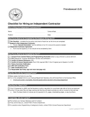Fillable Online Friendswood Isd Independent Contractor Hiring ...
