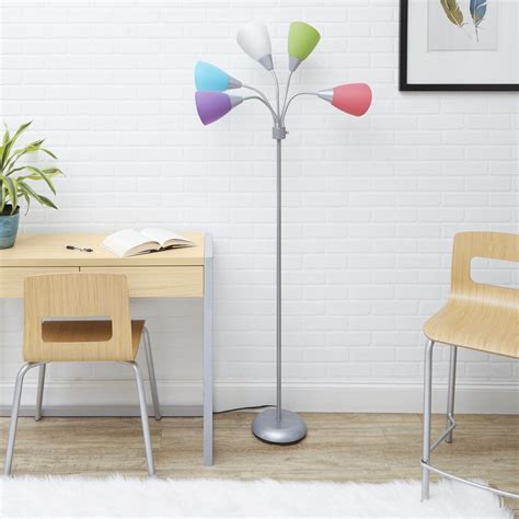 5-Light Multi Head Floor Lamp, Silver with Multi-color Shade