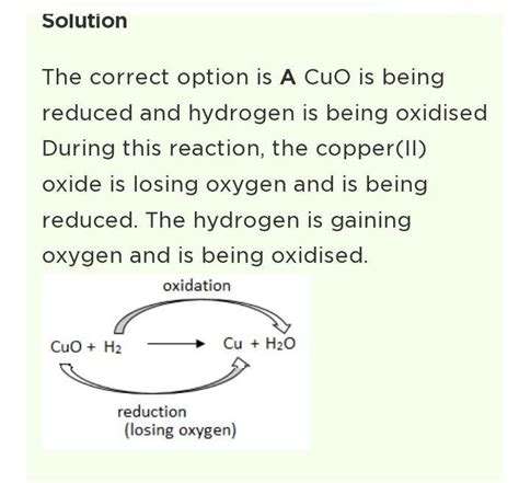 choose a true and false statement for the reaction Cu+h2 →cu+h20.(i ...