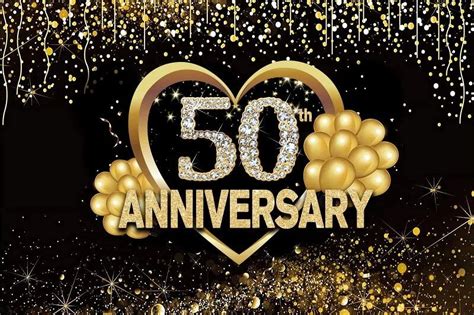 Happy 50th Wedding Anniversary Backdrop Gold Glitter Balloons Sweet ...