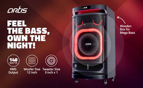 Artis SoundMax 4000 140 W ब्लूटूथ पार्टी स्पीकर EQ मोड/FM/USB/Aux इन/TF ...