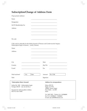 Fillable Online medind nic SubscriptionChange of Address Form - medind ...