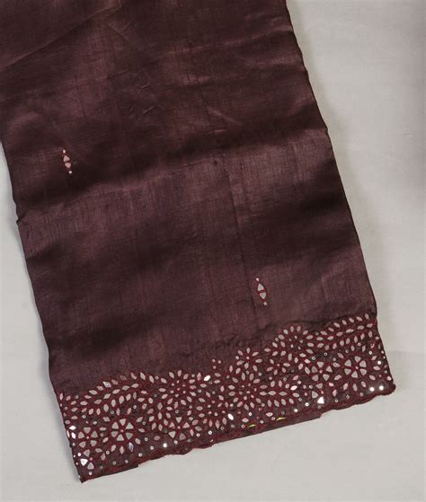 Buy Deep Brown Tussar Embroidery Saree T432987