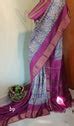 Purple Beige Block Printed Zari Border Pure Silk Mark Certified Tussar ...