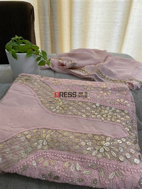 Old Rose Pink Gota Patti Neckline Chikankari Kurta Dupatta – Dress365days