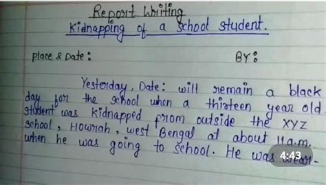 Report writing:-5) Write a report writing on the kidnapping of a 4 year ...