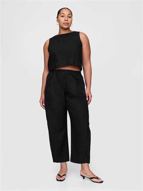 Mid Rise Linen-Blend Easy Barrel Pants | Gap