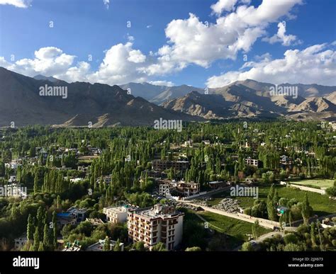 High angle view of Leh city the capital city in Ladakh region, Jammu and Kashmir,India Stock ...