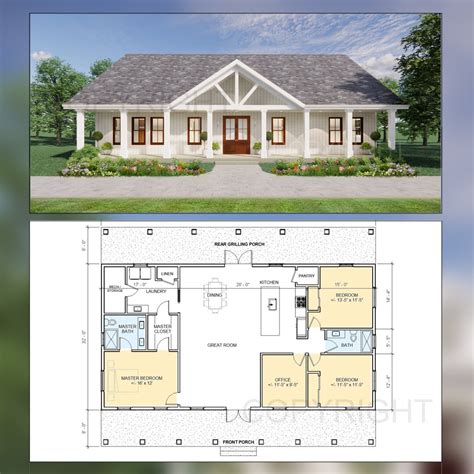 Lakeview House Plans Open Plan Design Modern Farmhouse 3 Bed/2 Bath ...
