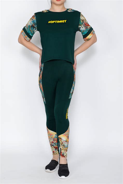 Shop The Look - Crop Top + Tights - Green Colormix - Yogue Activewear