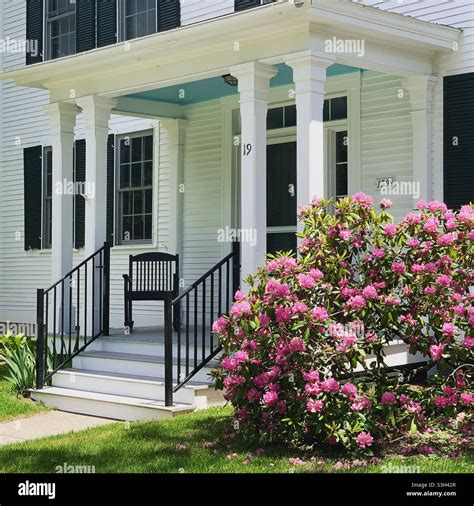 June, 2021, front entrance of a home in Walpole, Cheshire County, New ...