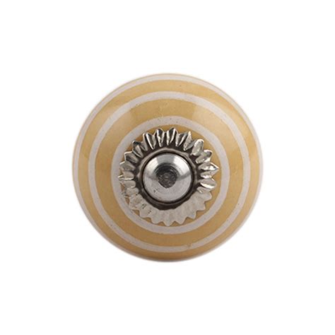 Mustard Striped Small Ceramic Dresser Knob