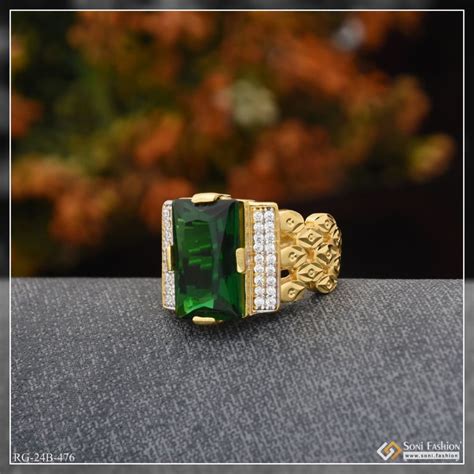 1 Gram Gold Plated Green Stone Attention-getting Design Ring For Men ...