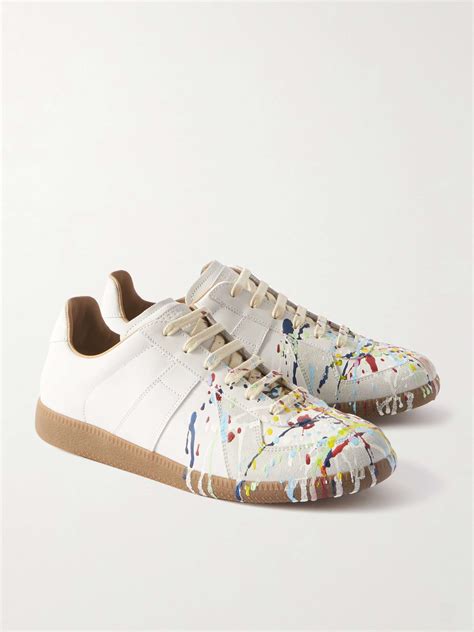 MAISON MARGIELA Paint-Splattered Suede-Trimmed Leather Sneakers for Men ...