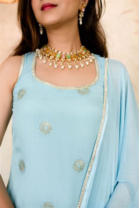 Buy Online In India | Ice blue And Pink Patialla | Label Shaurya Sanadhya