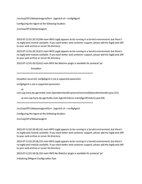 EOS steps - /usr/sap/DP1/dataprovagent/bin> ./agentcli -confgiAgent ...