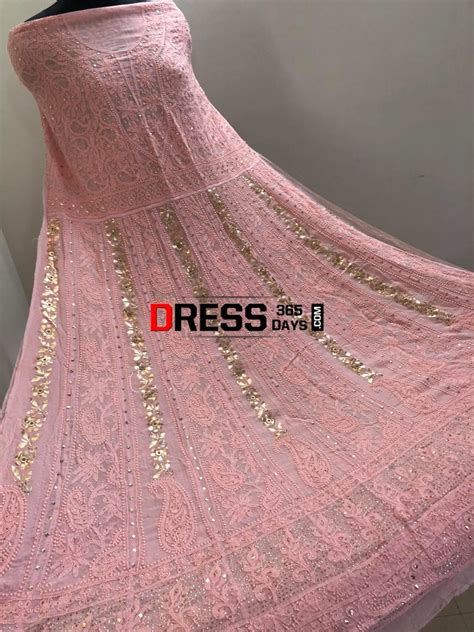 Peachy Pink Mukaish Lucknowi Anarkali Suit – Dress365days