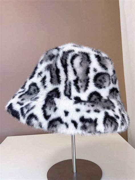 1pc Leopard Print Bucket Hat, Thick Fur Lining, Warm, Fashion ...